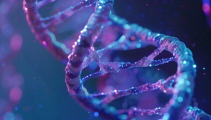 Close-up view of blue and purple DNA strands showcasing the double helix structure representing orthogonal wellness science