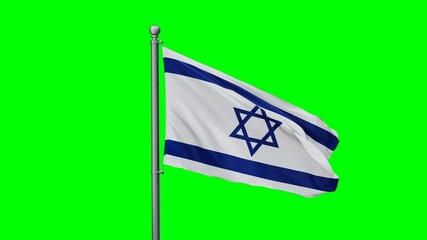 Wall Mural - Israel flag waving in the wind with colored chroma key with green background