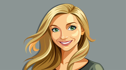 Wall Mural - Headshot of a beautiful blond smiling young woman looking at the camera on gray background.