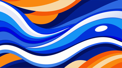 Canvas Print - Abstract blue, white and orange color wavy shape background. Vector illustration