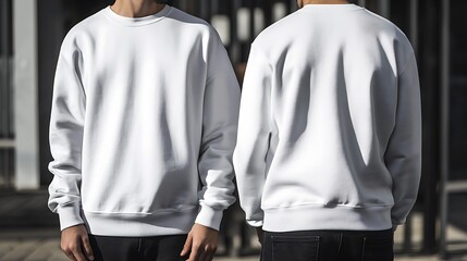 Wall Mural - Blank White Crew Neck Sweatshirt Mockup   Men s Fashion Design Template