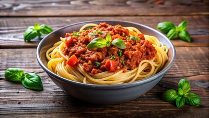 A mouthwatering bowl of Italian spaghetti bolognese with a savory meat sauce