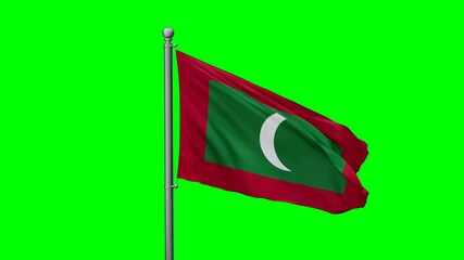 Wall Mural - Maldives flag waving in the wind with colored chroma key with green background