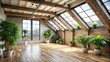 © Vibrant Visions Pixe - Empty modern loft room with plants on wooden floor