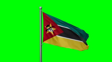 Wall Mural - Mozambique flag waving in the wind with colored chroma key with green background