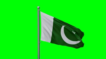 Wall Mural - Pakistan flag waving in the wind with colored chroma key with green background