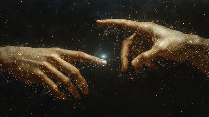 Canvas Print - Hands reaching towards each other, symbolizing connection and creation.