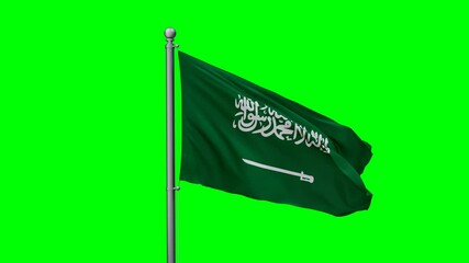 Wall Mural - Saudi Arabia flag waving in the wind with colored chroma key with green background