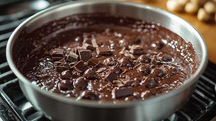 Decadent Chocolate Melting over a Double Boiler for Dessert Making