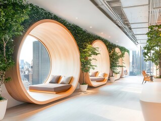 Innovative office with sleep pods and relaxation areas