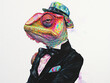 © Brad - Fashionable Lizard Portrait. A digitally created art piece featuring a colorful and human-like lizard wearing a suit and top hat.