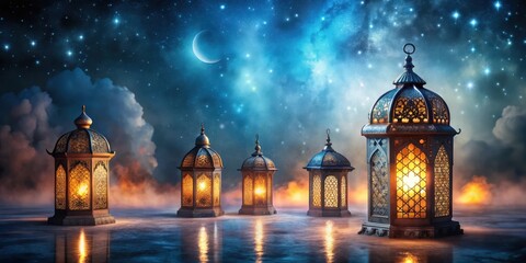 Mystical Arabian nights concept featuring decorative lanterns in a magical setting