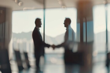 Poster - Teamwork enables more tasks to get done Defocused shot of two businessmen shaking hands in an office