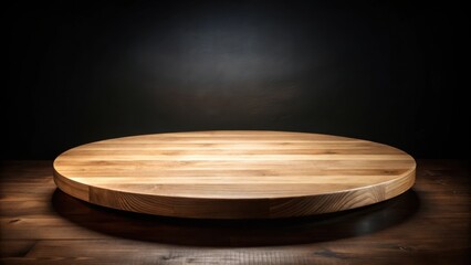 Poster - Wooden round table top on black background