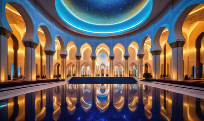 The grand mosque in Abu Dhabi is a beautiful sight, with its intricate arches and reflective pool