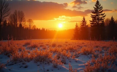 Wall Mural - Serene Winter Sunrise in Nature