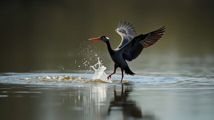 Wall Mural - Bird in Action on Water Surface