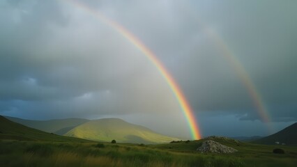 Wall Mural - Vibrant Rainbow Over Serene Hills