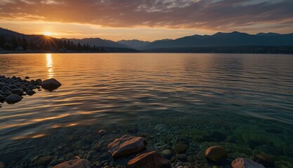 Wall Mural - Serene Sunset Over Tranquil Lake