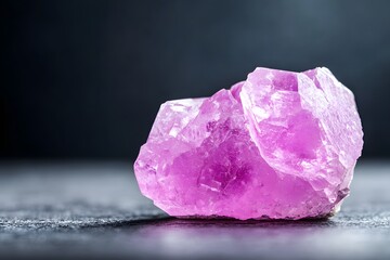 Wall Mural - A pink crystal rock, with a black background and rough texture 