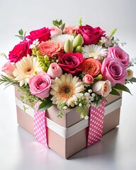 Canvas Print - Beautiful gift box with flowers for valentine's day.