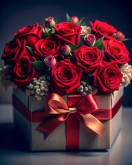 Canvas Print - Beautiful gift box with flowers for valentine's day.