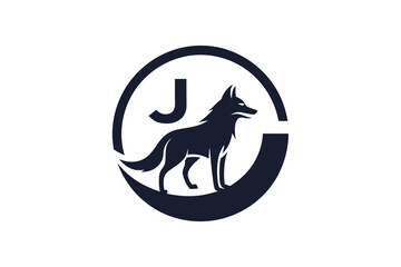 A Animal logo vector art illustration with an wolf icon in a circle featuring a modern, elegant shape with an underline, merged with the initials JG, placed on a solid white background vector art illu