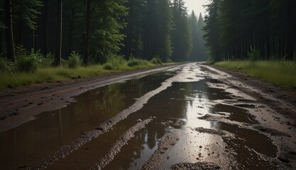 Wall Mural - Serene Forest Road After Rain