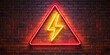 © Yellow Blossom - Red and Yellow Neon Lightning Bolt Warning Sign on Brick Wall, Neon Sign, Brick Wall, Lightning Bolt