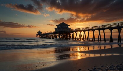 Wall Mural - Serene Sunset at Coastal Pier