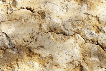 Cracked dry earth, showcasing a textured surface with light brown and beige tones. The cracks create an intricate pattern, highlighting the arid conditions.