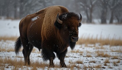 Wall Mural - Majestic Bison in Winter Landscape