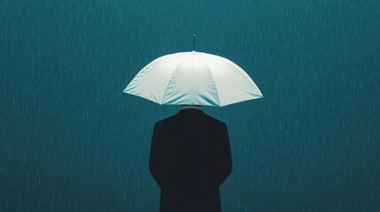 Wall Mural - a person standing in the rain, with an umbrella of light, symbolizing mindfulness as a shield agains