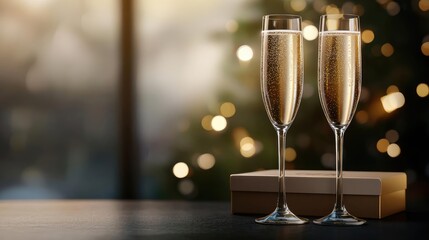 Two elegant champagne flutes filled with sparkling drink, perfect for celebration during a festive occasion.