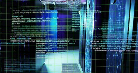 Wall Mural - Animation of digital data processing over computer servers