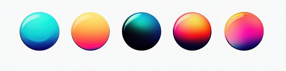 Wall Mural - sphere with blue and teal gradient, sphere with teal and green gradient, sphere with orange and yellow gradient, sphere with orange and red gradient, sphere with red and magenta gradient, sphere with 