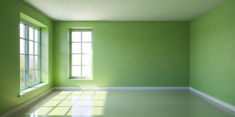 Green Room with Sunlight and Windows, interior design, green walls, sun light, room design, windows, green