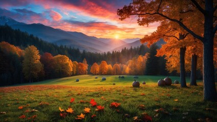 Wall Mural - Wallpaper landscape colorful hills in summer and sunset