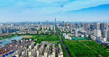 Wall Mural - Aerial shot of modern city commercial buildings skyline in Ningbo, China