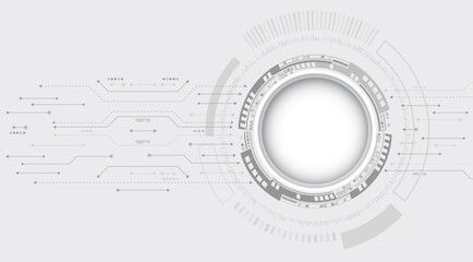 Leinwandbilder - Abstract grey high tech background consisting of printed circuit board circles and other technological elements. Digital communication, data protection, futuristic presentation, science cover.