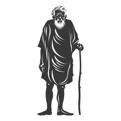 Wall Mural - A Silhouetted Illustration of an Elderly Man with a Long Beard and a Walking Stick