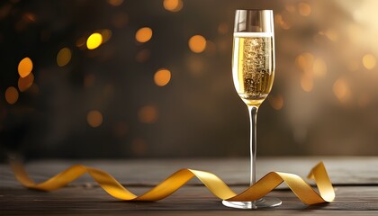 champagne toast with elegant flutes and golden ribbon in soft bokeh background for wedding invitatio