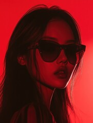 Faceless portrait with red background and glasses.