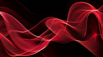 Wall Mural - Abstract background, smooth red lines on a black background.