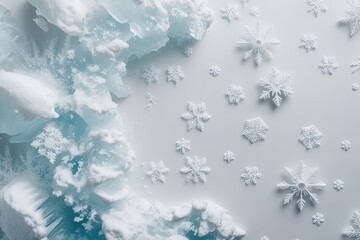 Wall Mural - Intricate Ice Formations and Delicate Snowflakes on a White Background