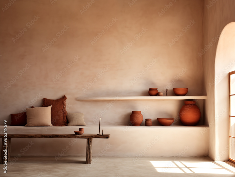Wabi sabi and japandi japanese style rustic interior in in white ...