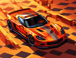 Wall Mural - Isometric sport car in retro style. Isometric 3D illustration of a luxury fast car. Generated AI