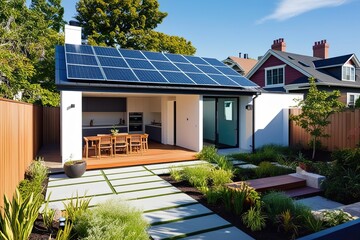 Contemporary Urban Home with Rooftop Solar Panels and a Beautiful Garden