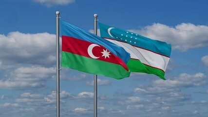 Poster - Republic of Uzbekistan and Azerbaijan flags flying together, video concept of the relationship, two country cooperation concept