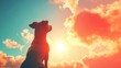Dog looking at the sky flat design top view sunrise theme 3D render Triadic Color Scheme